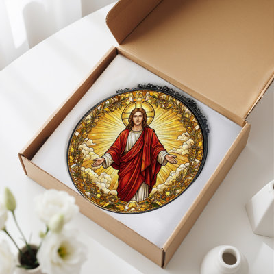 Jesus Christ Stained Glass Window Panel,12"H