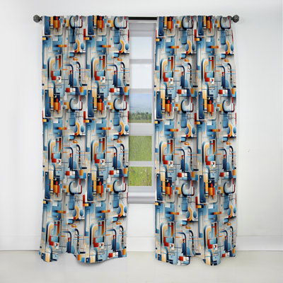 Blue Metropolis Matrix Pattern - Abstract Curtain - Blackout Geometric Curtain - 1 Panels