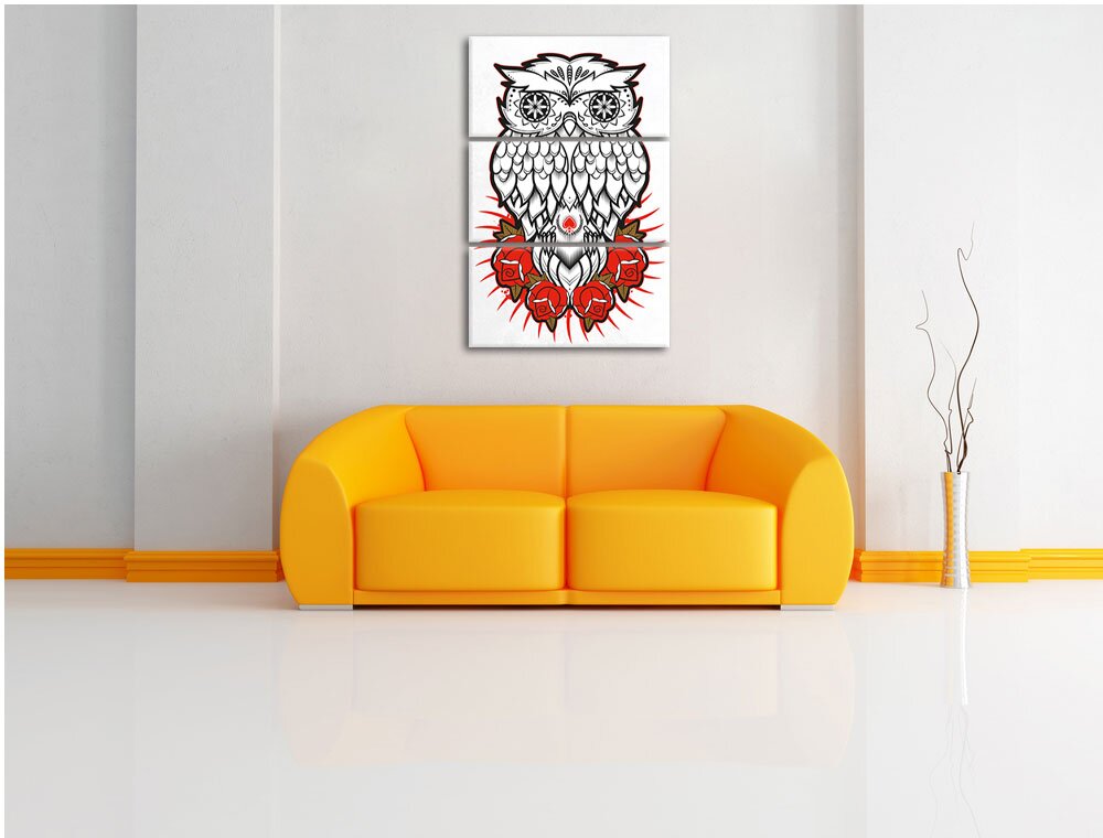 3-tlg. Leinwandbilder-Set „Owl“, Grafikdruck