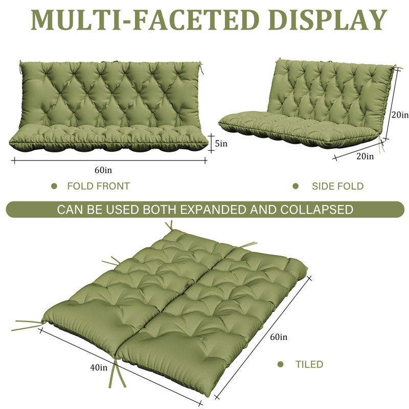 Banc de jardin avec coussin de 5 po imperméable pour l'extérieur, L 60 po x P 40 po, Vert clair