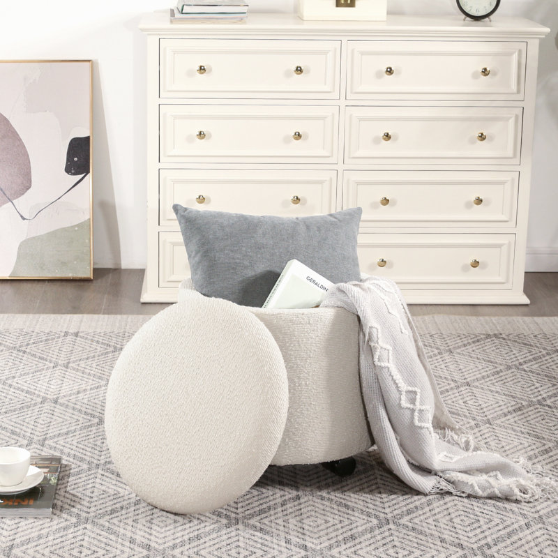Round Storage Ottoman With Tray Top And Casters