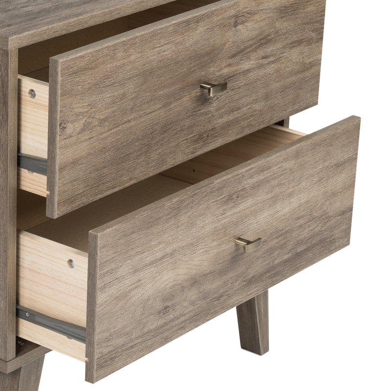 Table de chevet moderne de style Mid-Century à 2 tiroirs, table de chevet, mobilier de chambre à coucher contemporain l 24,75 po x H 25 po x P 16 po Breux de Breux