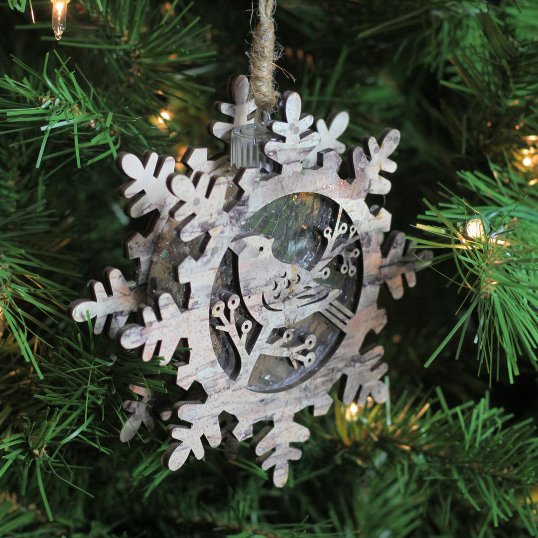 6" Brown and Gray Pre-Lit Snowflake with Bird Christmas Ornament Northlight Seasonal
