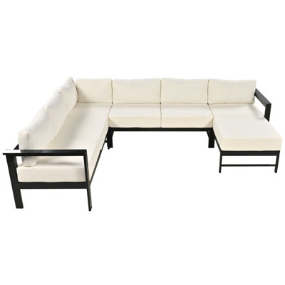 U-Shaped Outdoor For 6 People - White Aluminum With Seat, , Armrest, Side And Footrest Cushions Gardens, Backyards Balconies Straightforward Assembly Guide 6 In Construction Comfortable Cushions,