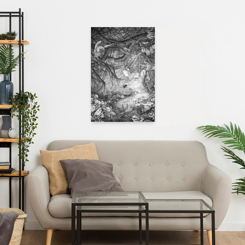 Spirit Of The Forest Abstract Contemporary Butterfly Dragonfly Hummingbird Flower Forest Wall Art by EC Mazur - Wrapped Canvas Print