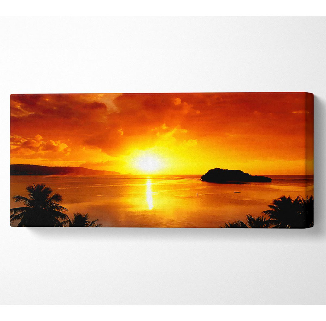 Orange Sonnenstrahl Ozean Panoramaleinwand