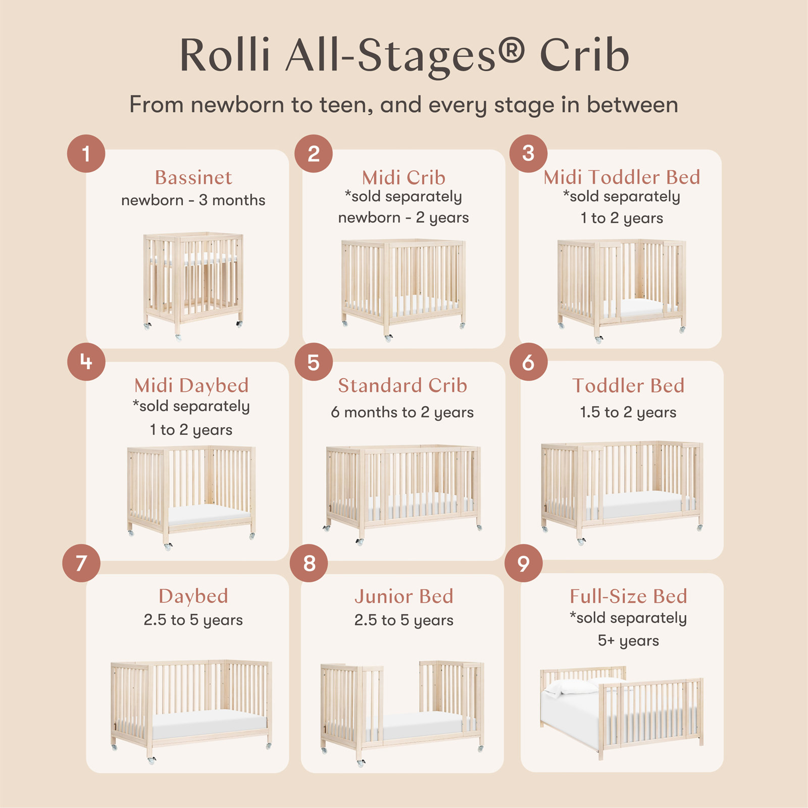 Rolli 9-in-1 Convertible Crib, Washed Natural