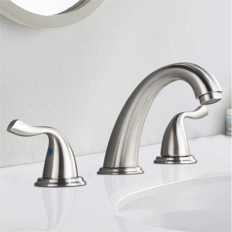 Robinet de salle de bain à large entraxe avec bonde, Nickel brossé