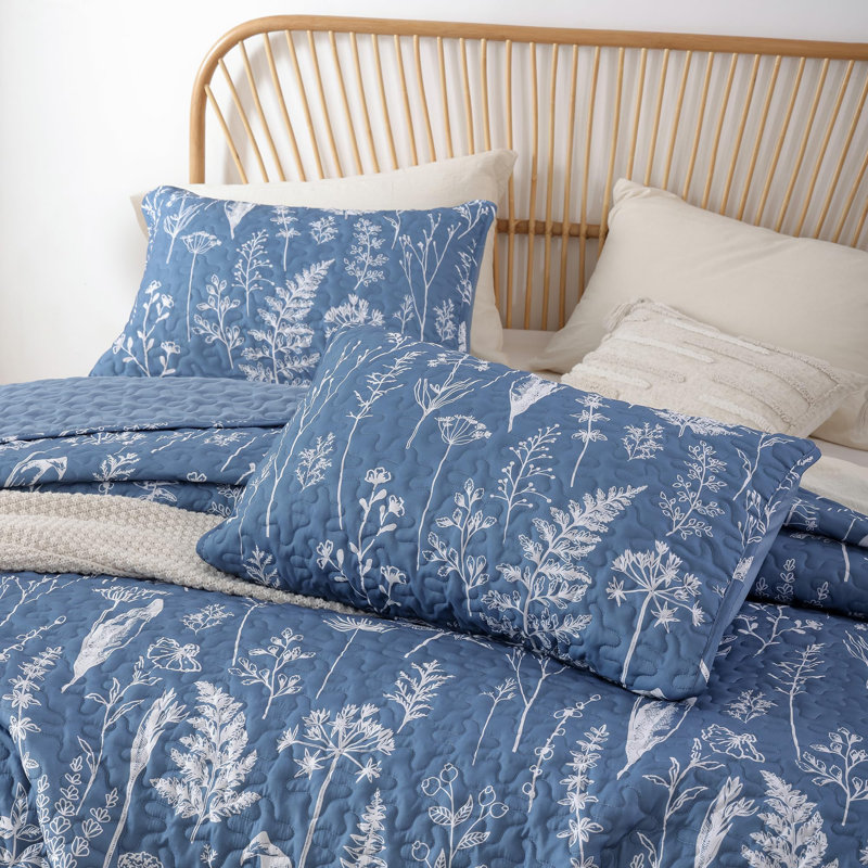 Floral Quilt Set 2 Pieces - Lightweight Botanical Pattern Quilt With One Pillowcase, Twin Comforter + 1 Standard Pillowcases