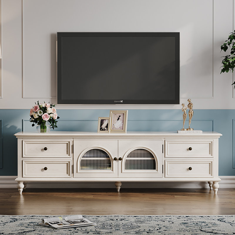 Meuble télé blanc rétro, 86.6"