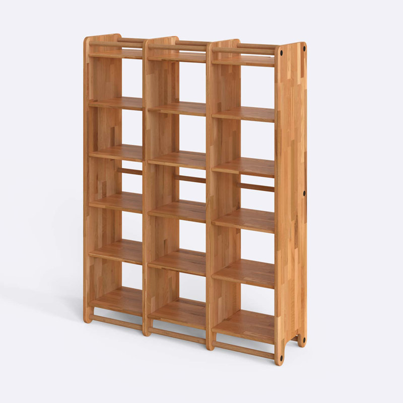 Bibliothèque Compton avec rangement, grande bibliothèque en bois de hêtre massif pour le salon et le bureau personnel