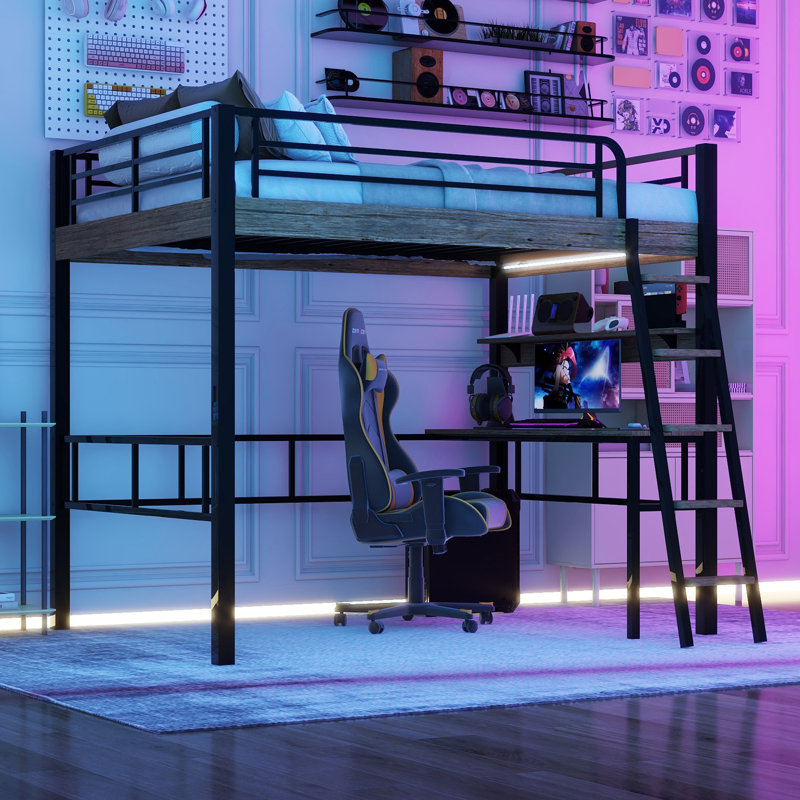 Lit mezzanine en métal avec DEL