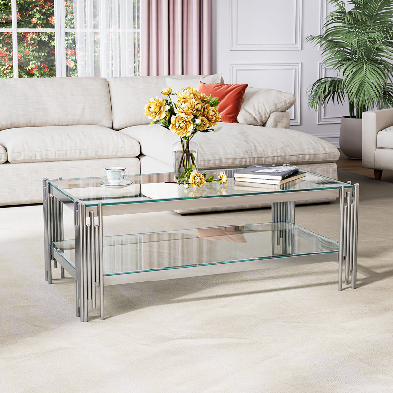 Table basse à plateau en verre, Argent