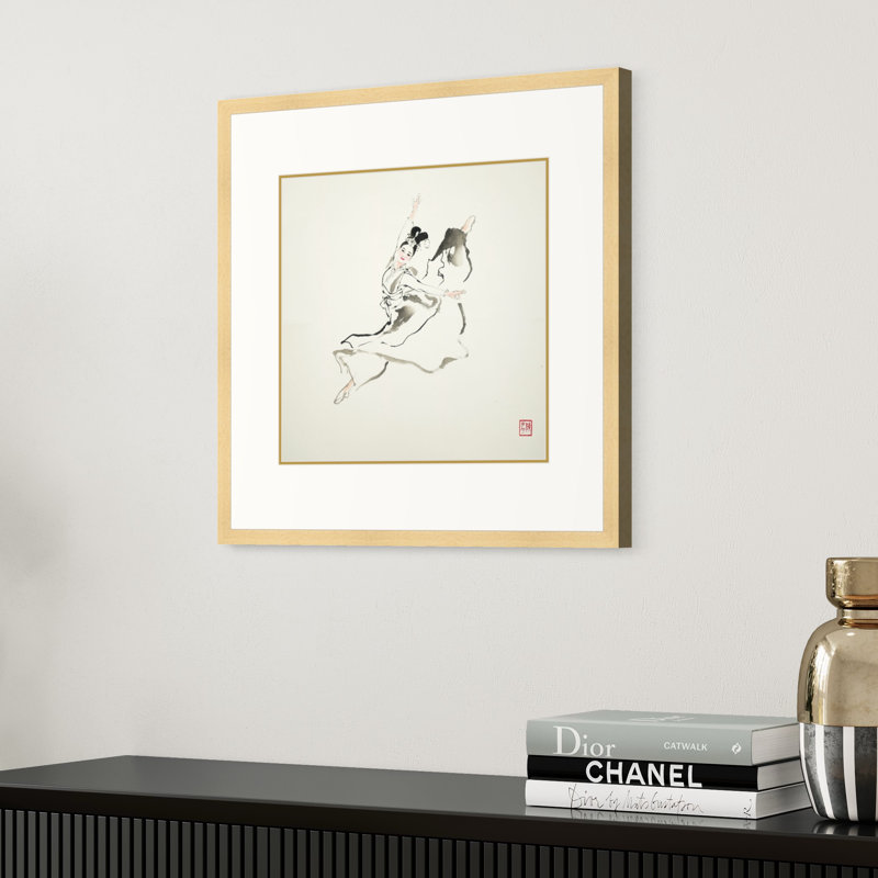 «Dancer in Motion» par Chen Xianing, H 18 po x l 18 po, Encadrement beige