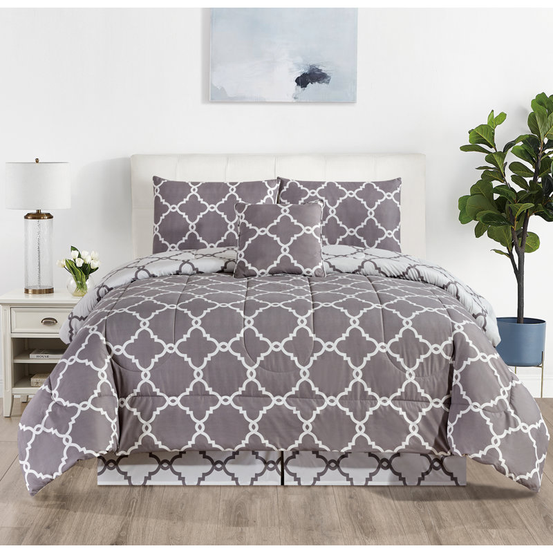 5 Piece Comforter set Reversible Down Alternative Comforter Duvet Insert, Queen Comforter + 2 Shams + 2 Throw Pillows