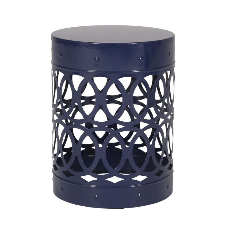 Outdoor Metal End Table - Large. Modern Navy Blue Style, Iron Cut. Powder-Coated, No Assembly. 13.76" X 17.72", 4.57 Lb Large Table. Design, Cut, Powder-Coated. Assembly Needed. 13.76In 18In, 4.57Lb