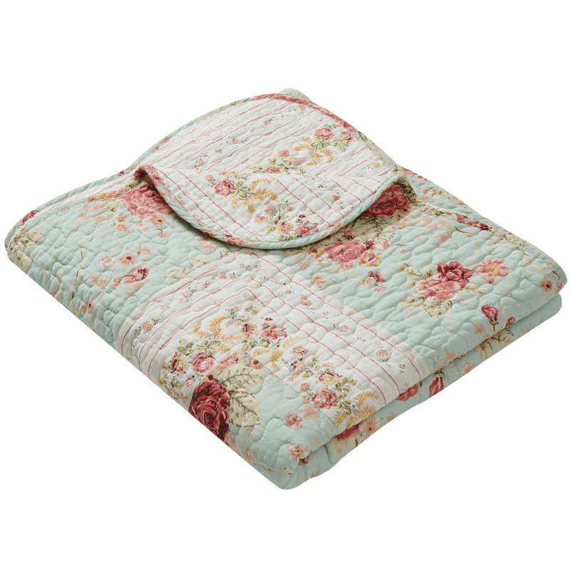 Antique Rose Multicolor Cotton Reversible Throw Blanket
