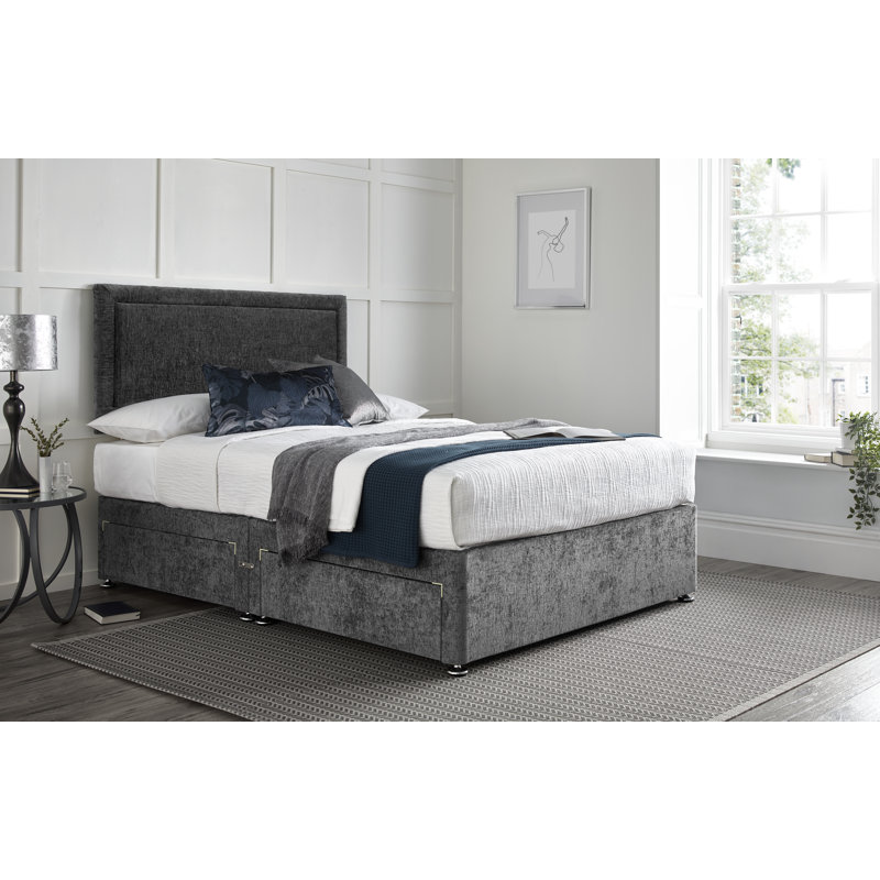 Idlewood Divan Bed with 24" Headboard on Struts, Double (4'6), 4 Drawers, Charcoal