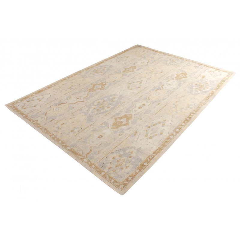 Distressed Homage Hand Knotted Wool Geometric Area Rug, Rectangle 10' x 14'
