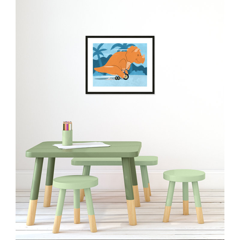 «Riding Dino 2», impression sur papier, H 20,5 po x l 24,5 po x P 1,18 po, Encadré de boîte à grain de bois noir