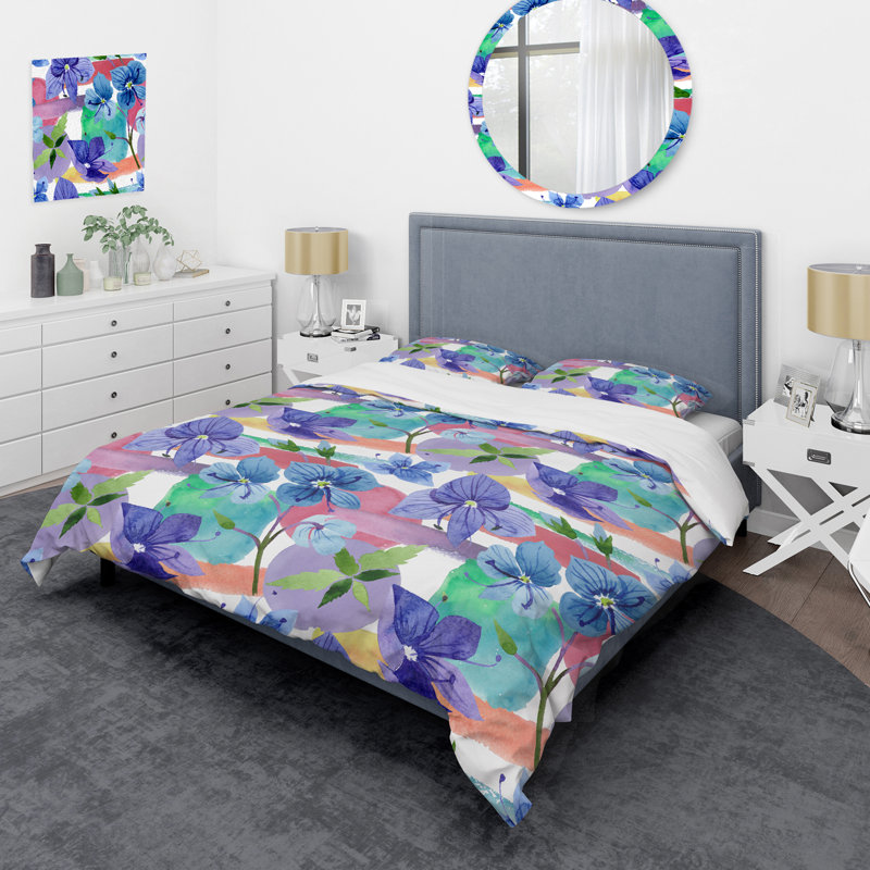 Ensemble de housse de couette Blue Veronica Flower - Cabin & Lodge, Housse de couette pour très grand lit et 2 très