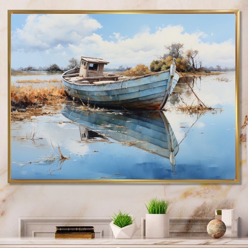 Bateau serein Waterscapes II - impression, Cadre flottant doré, H 24 po x l 32 po x P 1 po