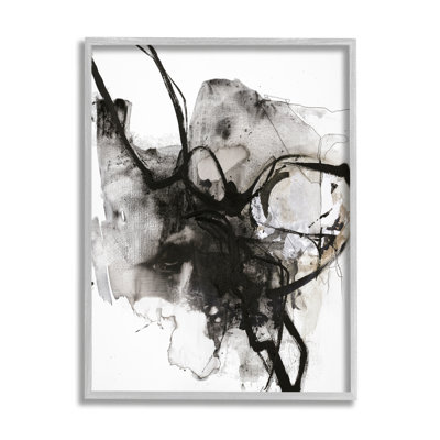 Encre, éclaboussures d'encre, mouvement chaotique, mouvement noir, brun, estampe numérique encadrée, art texturé par Fabrikken