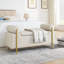 Élégant banc de rangement rembourré en lin avec accoudoirs cylindriques et pieds en fer, beige-1834526878