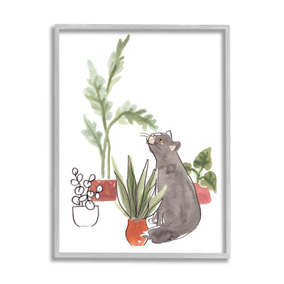 Scène de plante d'intérieur avec chat curieux gris par June Erica Vess