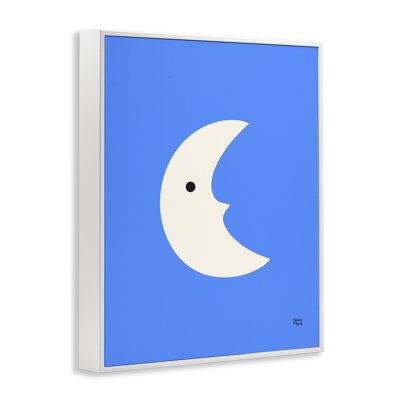 Blue Crescent Moon Face Framed Giclee Art by Jessica Beck