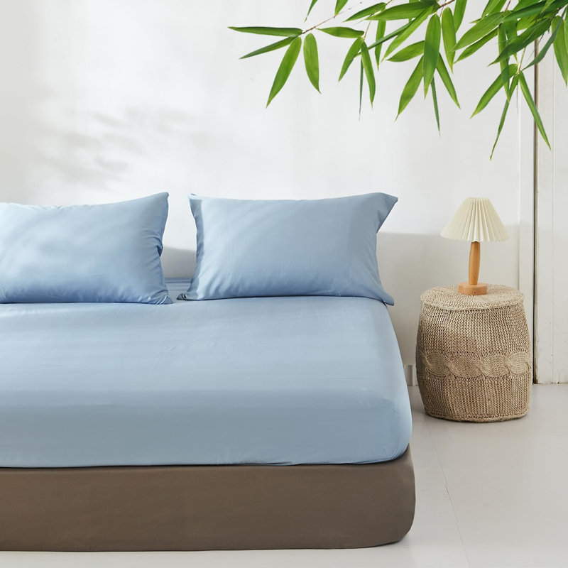 100% Rayon From Bamboo Fitted Sheet, 1 Piece Only Mattress Cover, Sky Blue, Queen Fitted Sheet
