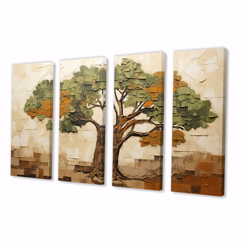 Green Baobab, arbre africain majestueux II - ensemble de 4 décorations murales arbre africain, H 28 po x l 48 po