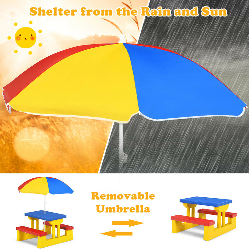 Gannaway Kids 4 Piece Oval Outdoor Table Or Chair and Chair Set, Yellow/Navy