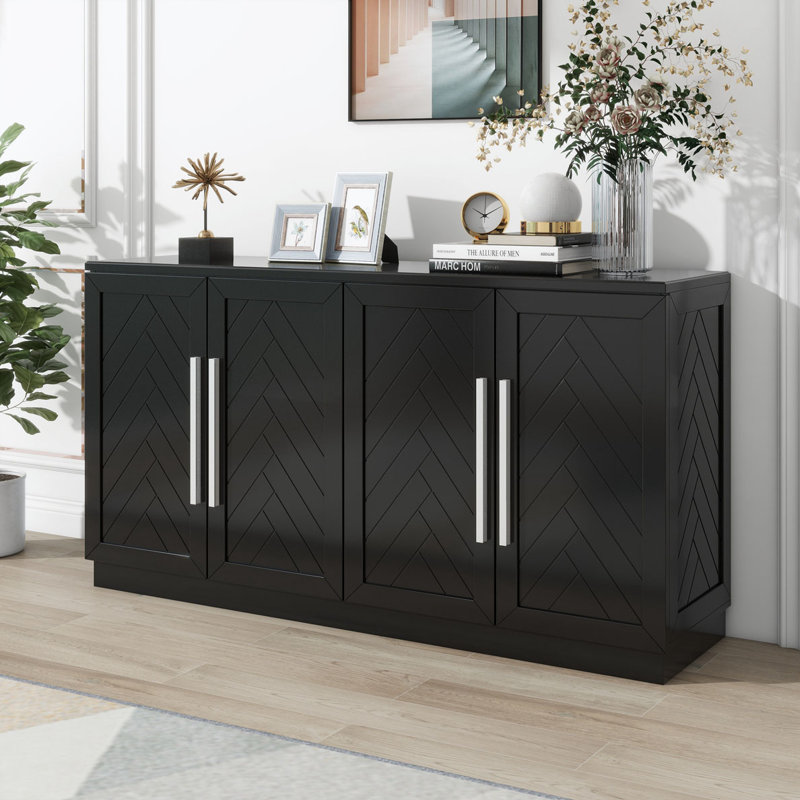 Armoire de rangement à 4 portes, tablettes réglables, Noir, noir, noir, noir