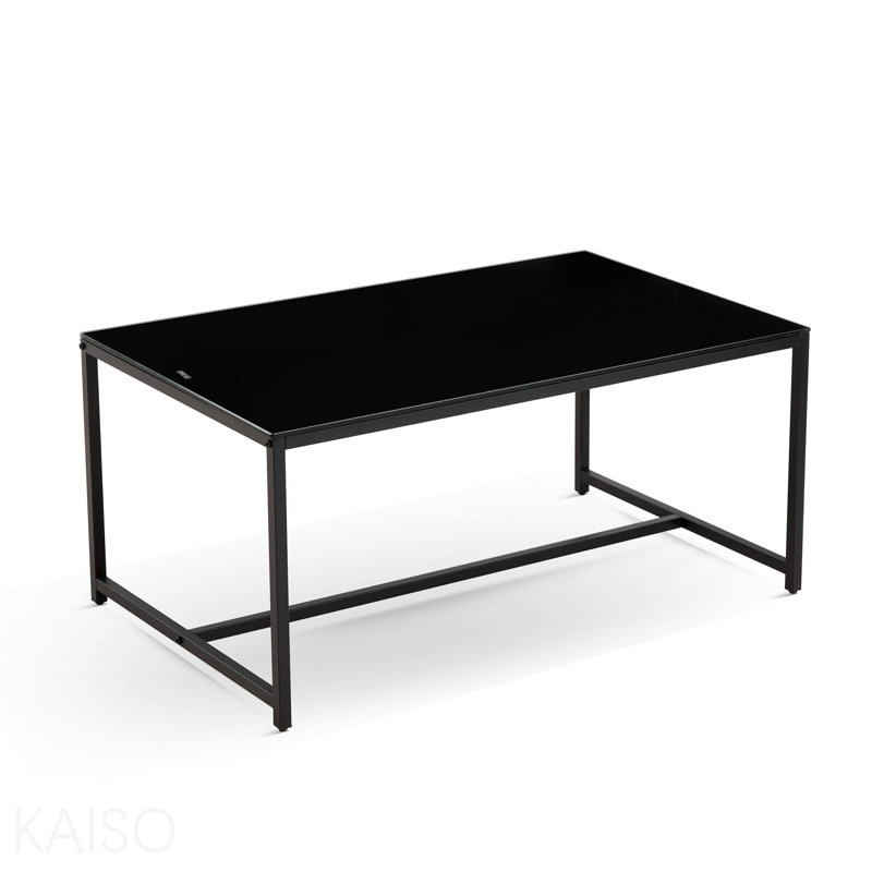 Petite table basse en verre noir avec pieds en métal