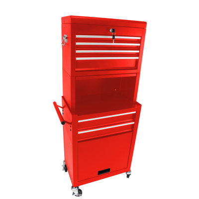 Detachable 6 Metal Tool Box - Red For Garage Workshop Organizer Chest With 4 Universal Wheels Storage