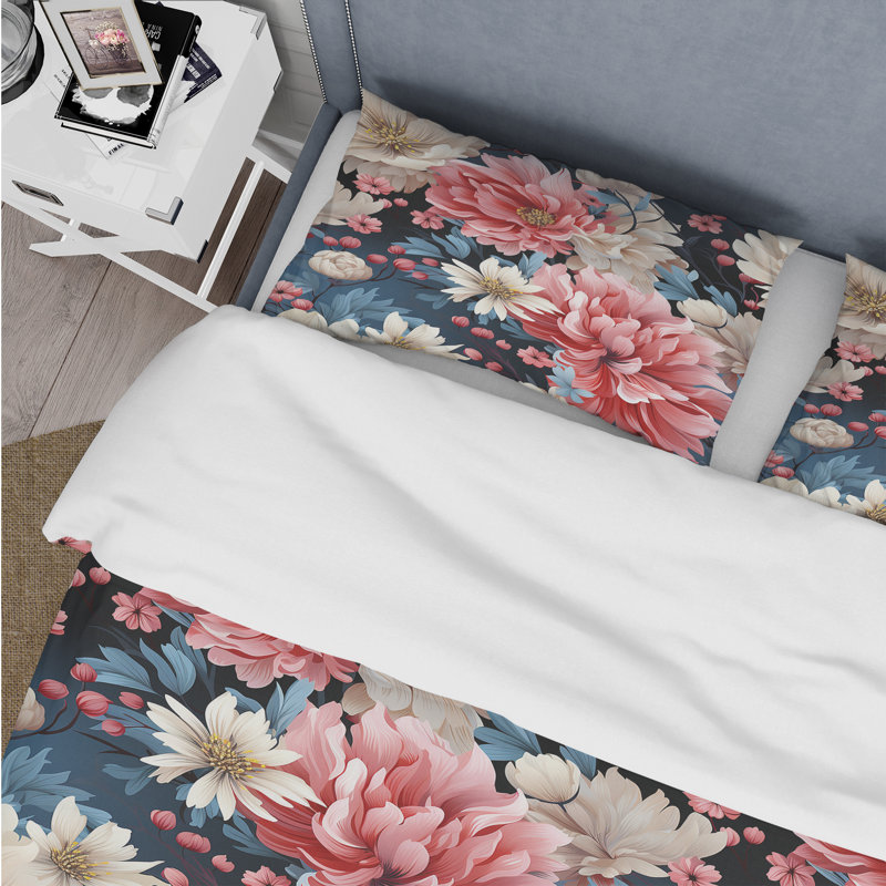 Ensemble de housse de couette à motif floral romantique Trance, Housse de couette simple + 1 taie décorative stan