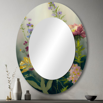 Painted Blossoming Wildflowers VI - Miroir mural ovale traditionnel