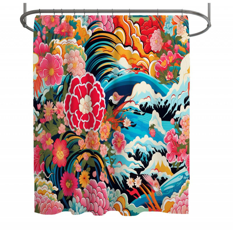 Rideau de douche japonais - Décoration de salle de bain traditionnelle, H 83 po x l 70 po