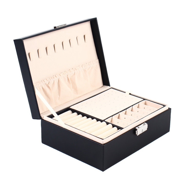 Latitude Run® Jewelry Box Double Layer Storage Velvet Cosmetics