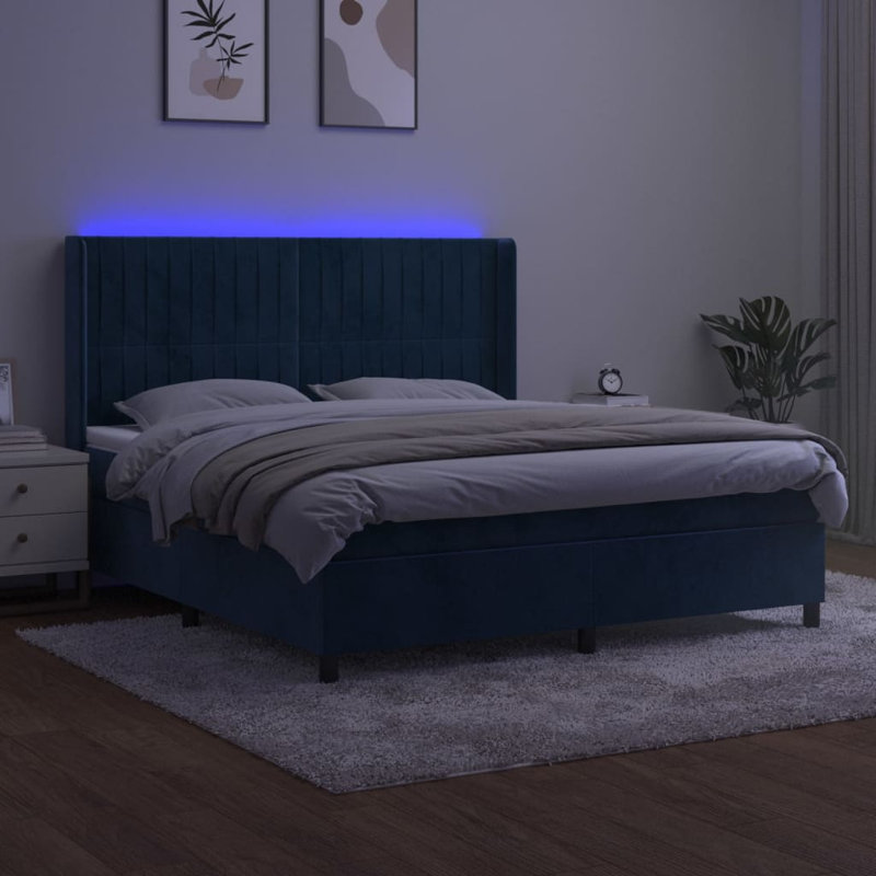 Keyan Velvet Bed with Mattress, Super King (6'), Blue