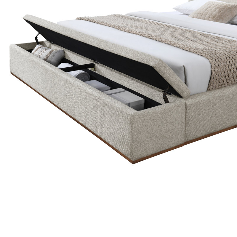Modern Beige Chenille Upholstered Platform Bed