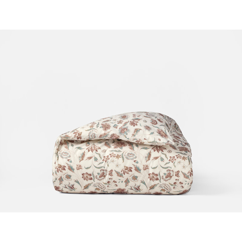 Viola Organic Print Duvet Cover, Queen Duvet Cover, Undyed W/Garnet