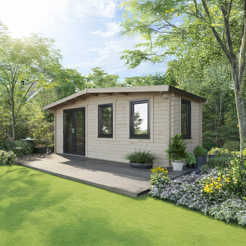 Powersheds 8 x 20ft Chalet Log Cabin, Doors to the Left - 44mm