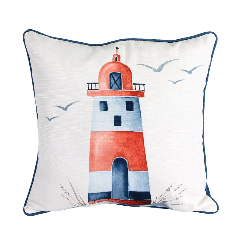 Red, White and Blue Nautical Lighthouse Embroidered Square Pillow