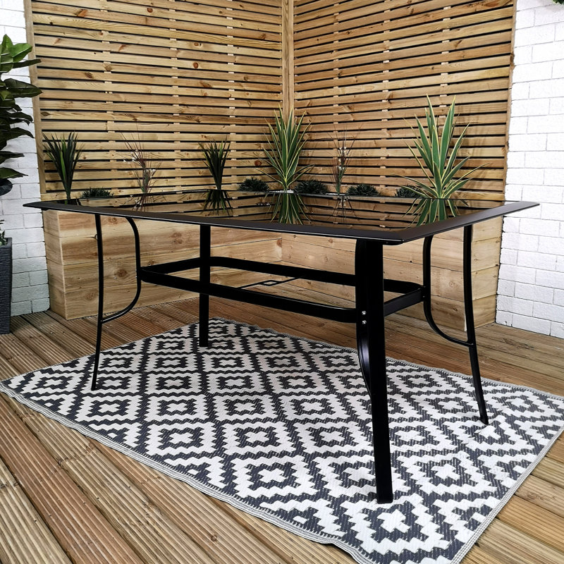 Farhan Rectangular Metal Outdoor Dining Table With Umbrella Hole , 378.46cm cm W 228.6cm cm D