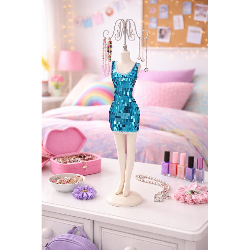 Mini porte-bijoux bleu à paillettes - Organisateur de bijoux de style mannequin