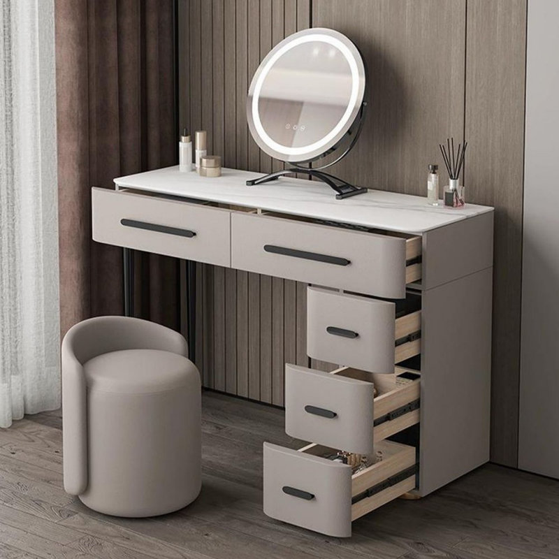 Coiffeuse de maquillage avec miroir lumineux, 5 tiroirs, prise de courant