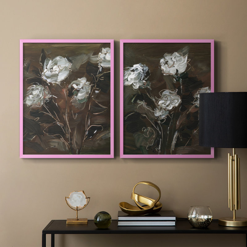 Impression encadrée florale blanche et cuivre I-Premium - prête à être accrochée - aucun clou requis - aucun clou requis