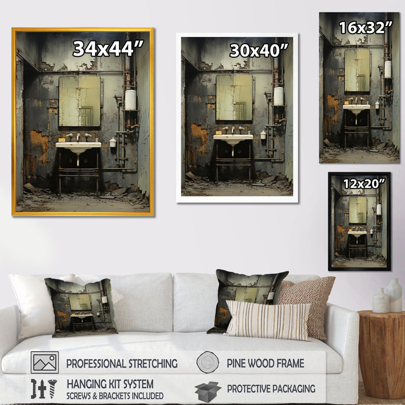 «Gray Industrial Minimalist Bath I» - art mural de salle de bain, H 20 po x l 12 po x P 1 po
